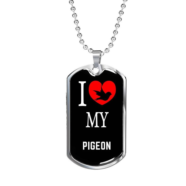 Dog Tag Necklace With Red Heart Gift For Him Bird Lover I Love My Pigeon