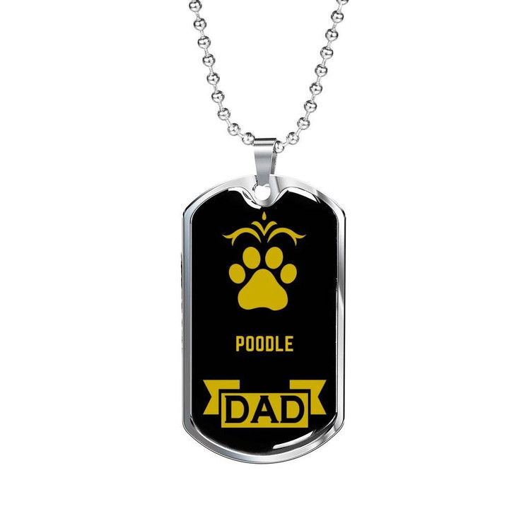 Gift For Dad Gift For Dog Owner Lover Dog Tag Necklace With Gold Paw Poodle Dad