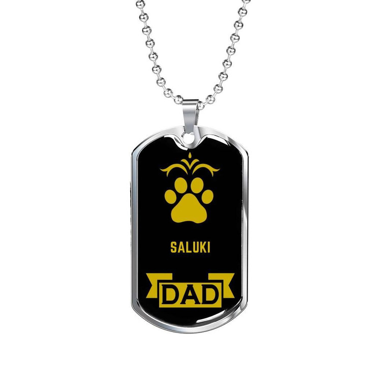 Gift For Dad Saluki Dad Dog Tag Necklace With Gold Paw Gift For Dog Owner Lovers