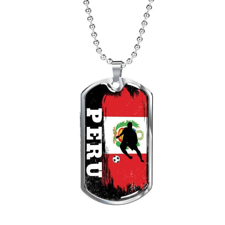 Gift For Him Peru Flag And Futbol Valentine's Day Gift Idea Dog Tag Pendant Necklace