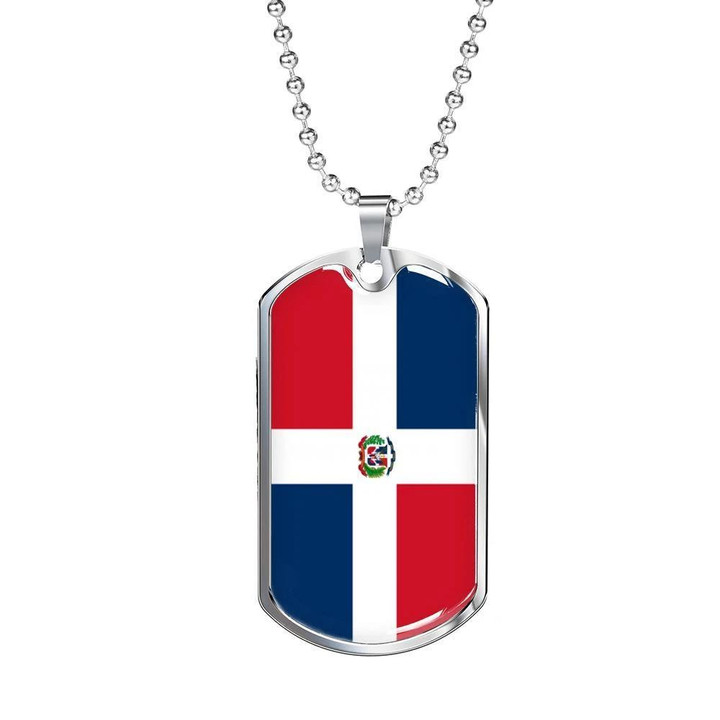 Dominican Republic Flag Themed Design Dog Tag Pendant Necklace