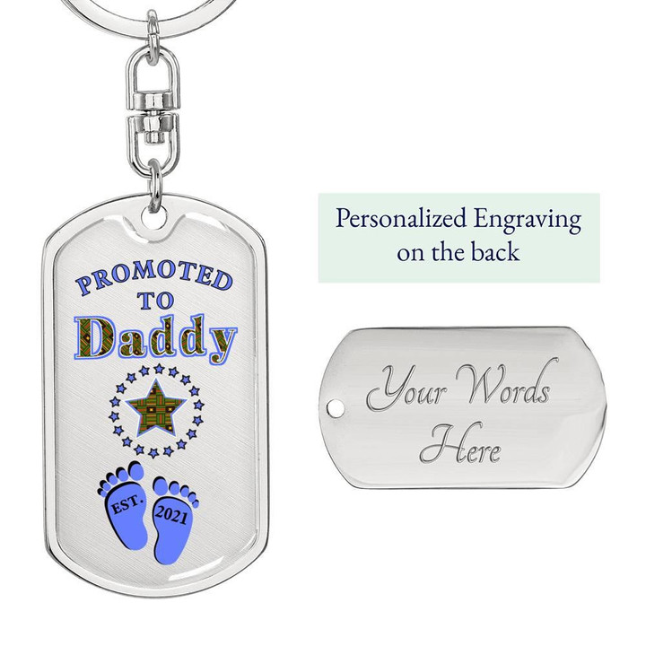 Gift For Dad Dog Tag Pendant Keychain Promoted To Daddy Footprint Pattern