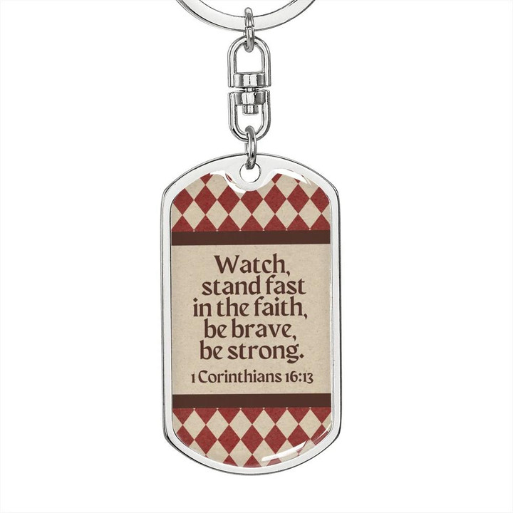 Vintage Design Stand Fast In The Faith Dog Tag Pendant Keychain Gift For Him