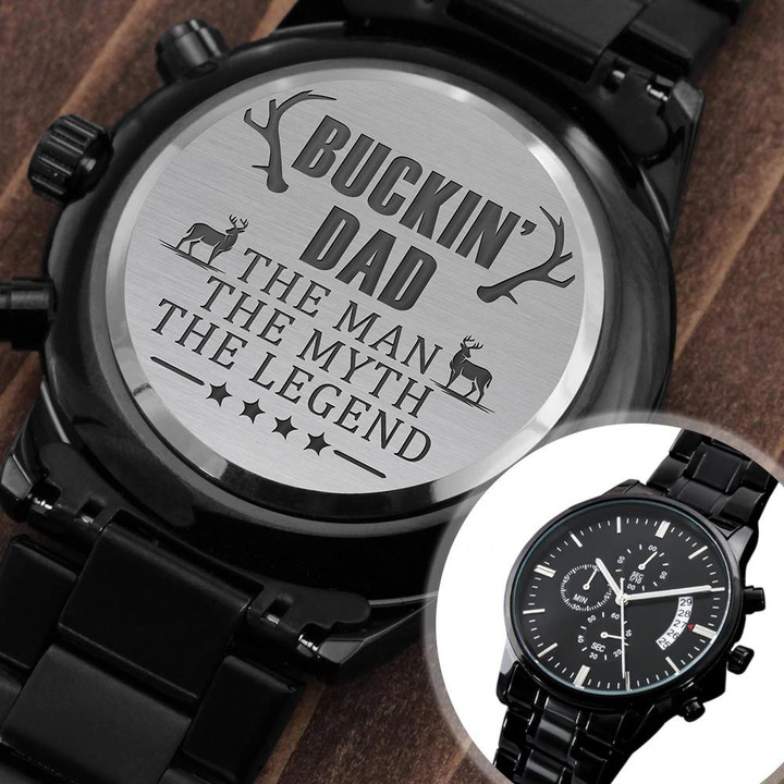 Hunting Dad The Myth Gift For Dad Engraved Customized Black Chronograph Watch