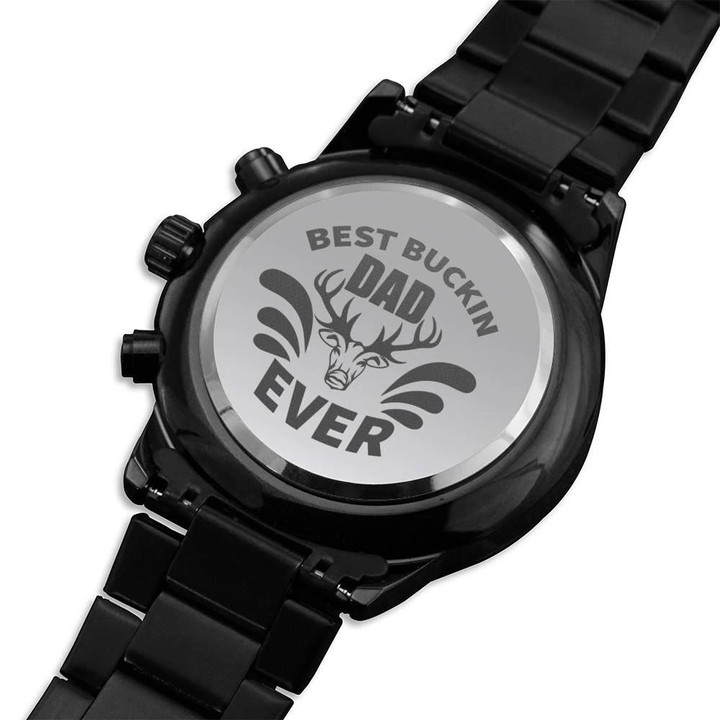 Best Buckin Dad Ever Deer Hunting Engraved Customized Black Chronograph Watch