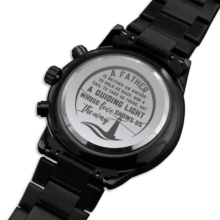 A Father Is A Guiding Light Engraved Customized Black Chronograph Watch