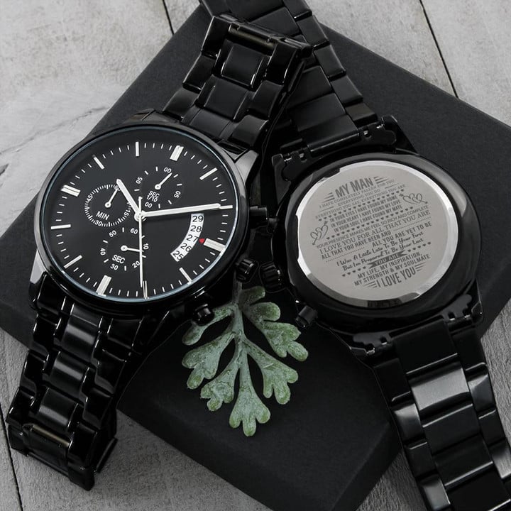 Gift For Him Engraved Customized Black Chronograph Watch I Love You For All