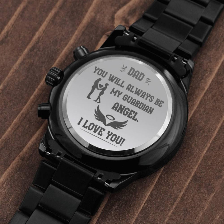 You Will Always Be My Guardian Angel Engraved Customized Black Chronograph Watch