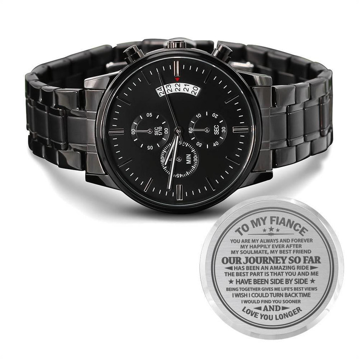Gift For Husband Fiance Our Journey So Far Engraved Customized Black Chronograph Watch