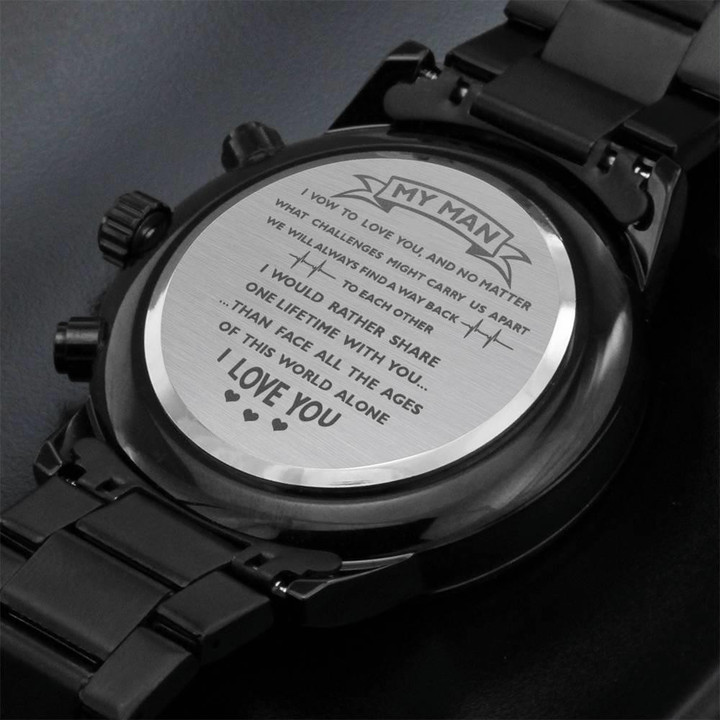 Gift For Him Engraved Customized Black Chronograph Watch Face All The Ages