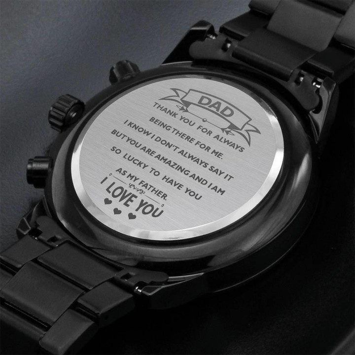 Engraved Customized Black Chronograph Watch Gift For Dad Lucky To Have You