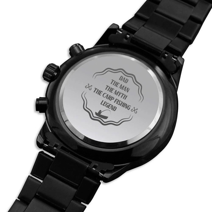 Carp Fishing Legend Gift For Dad Engraved Customized Black Chronograph Watch