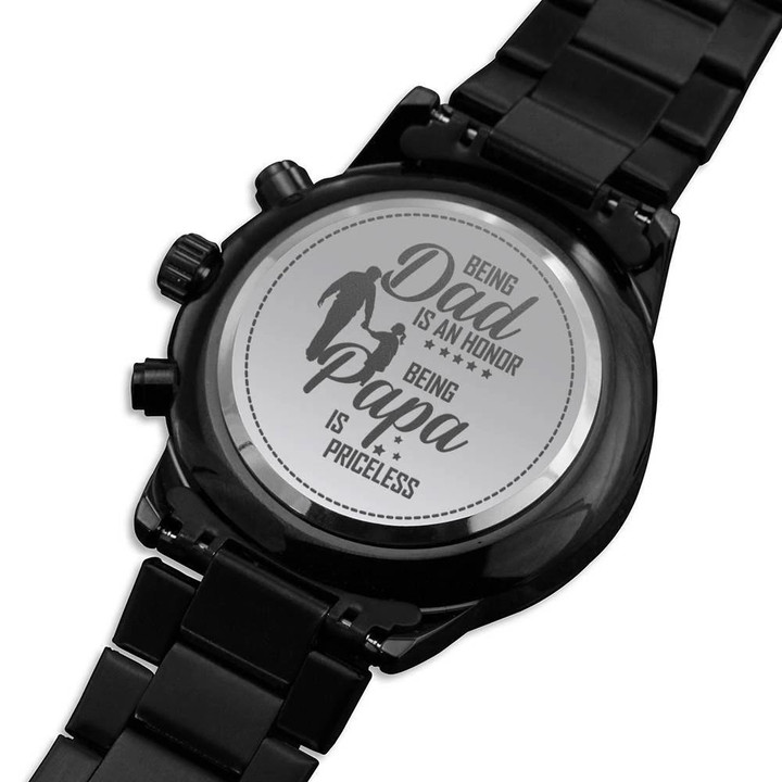Gift For Dad Being Papa Is Priceless Engraved Customized Black Chronograph Watch