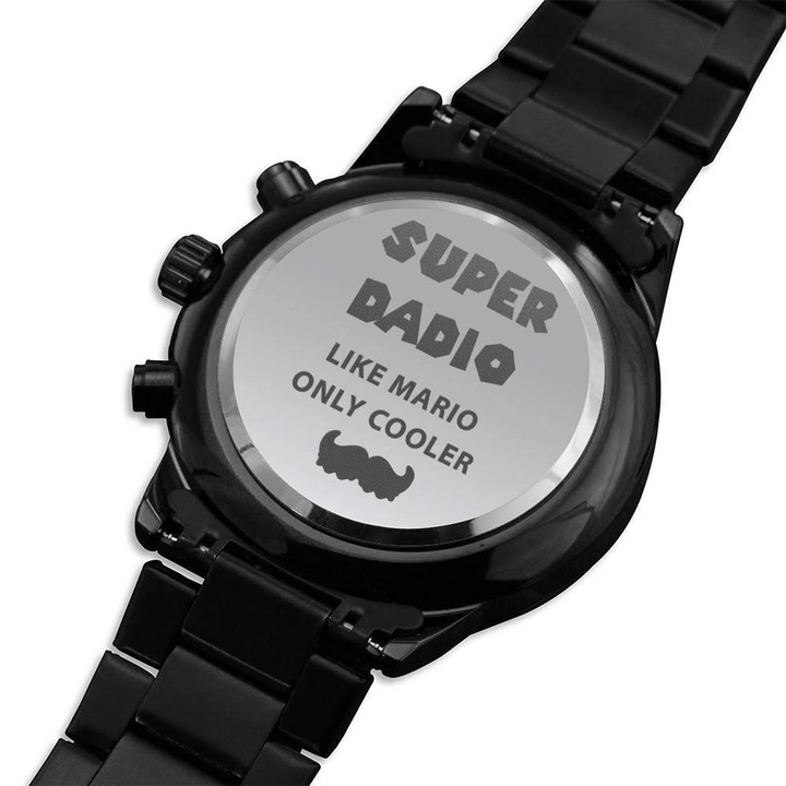 Gift For Dad Super Dadio Like Mario Engraved Customized Black Chronograph Watch