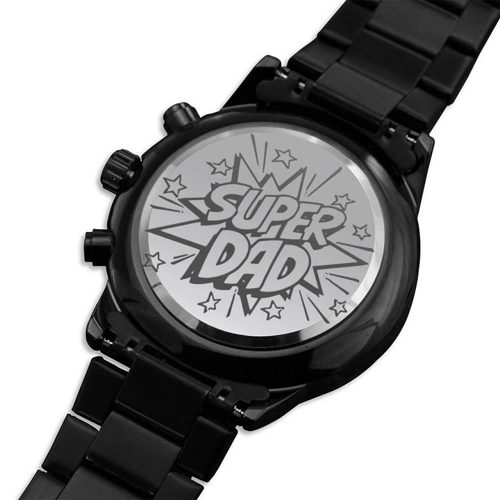 Super Dad Outline Stars Pattern Engraved Customized Black Chronograph Watch