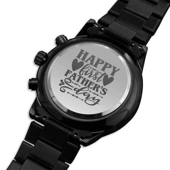 Happy First Father's Day Engraved Customized Black Chronograph Watch