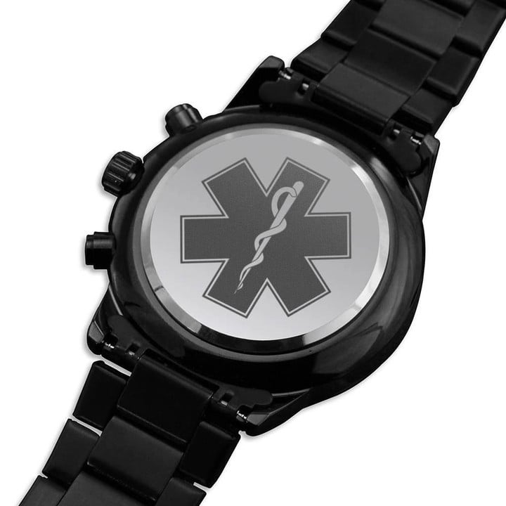 Paramedic Emblem In Black And White Engraved Customized Black Chronograph Watch