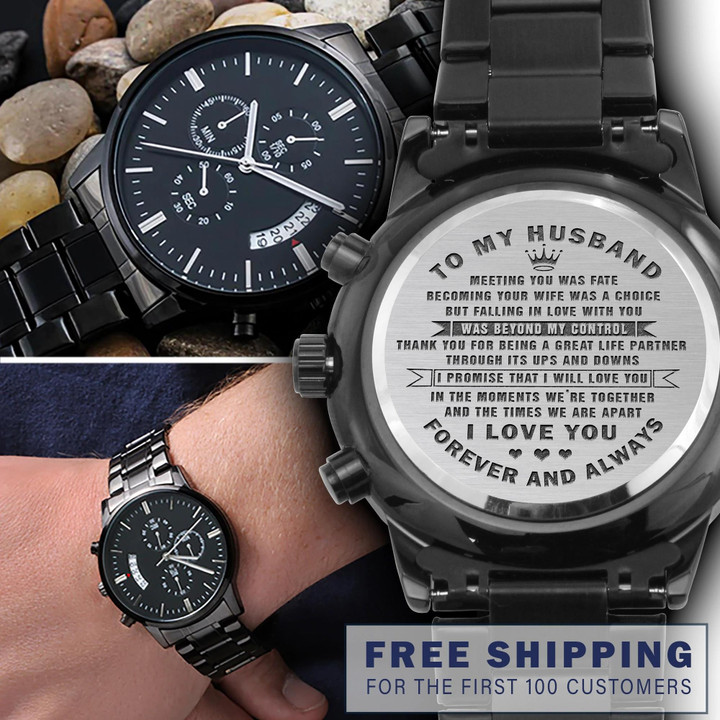 I Love You Forever Engraved Customized Black Chronograph Watch I Love You Forever