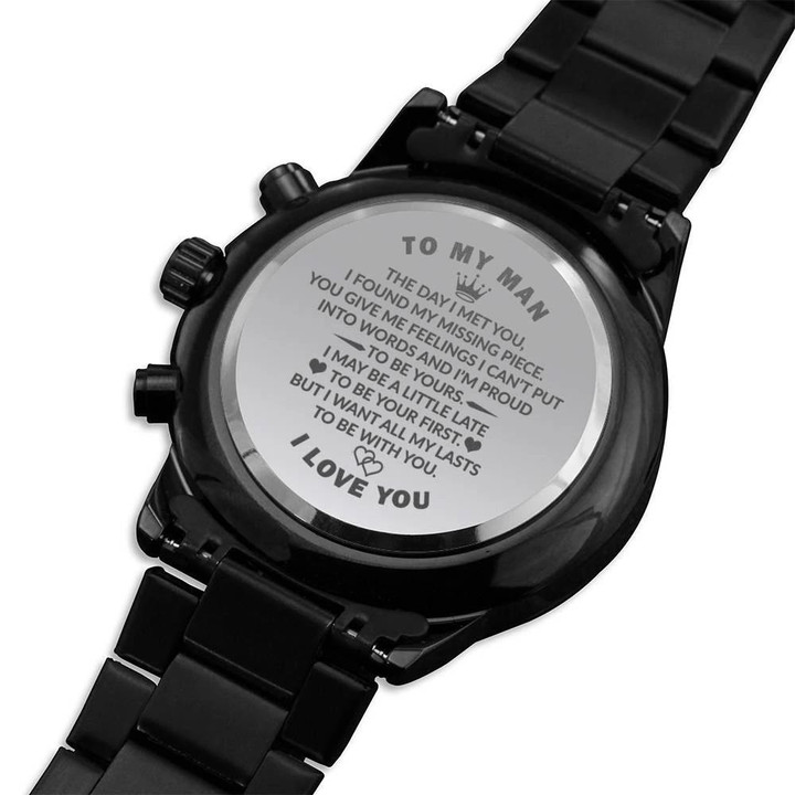 Engraved Customized Black Chronograph Watch Gift For Him The Day I Met You
