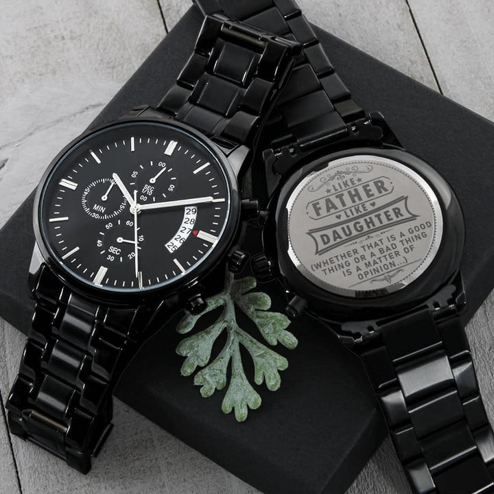 Like Father Like Daughter Engraved Customized Black Chronograph Watch