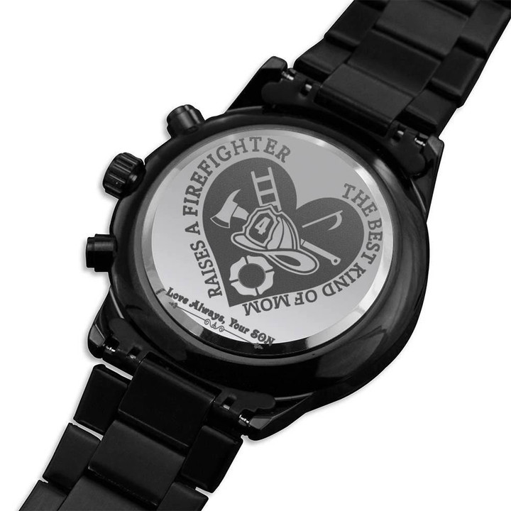 Engraved Customized Black Chronograph Watch Son Gift For Mom Firefighter Mom