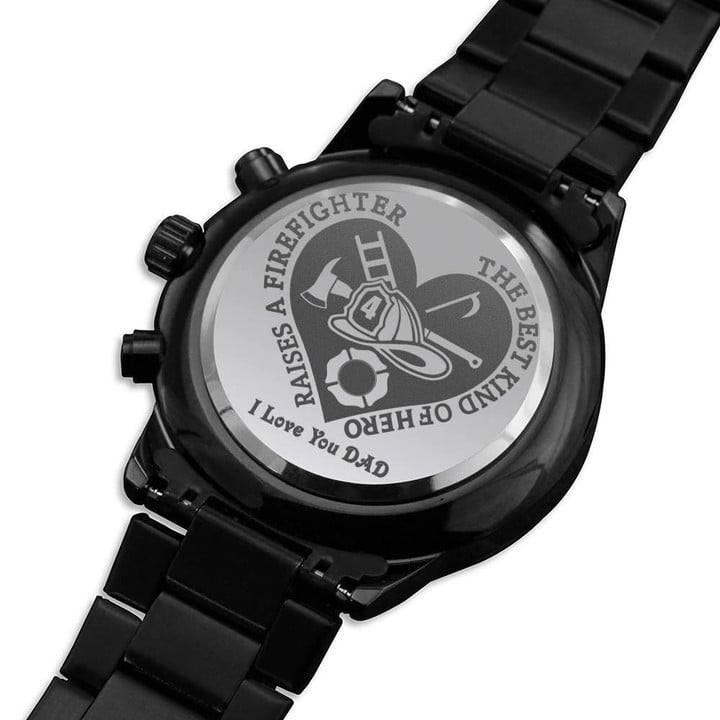 Gift For Dad The Best Firefighter Dad Engraved Customized Black Chronograph Watch
