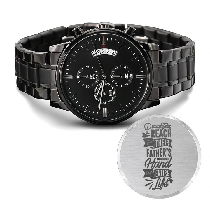 Reach For Father'S Guiding Hand Engraved Customized Black Chronograph Watch