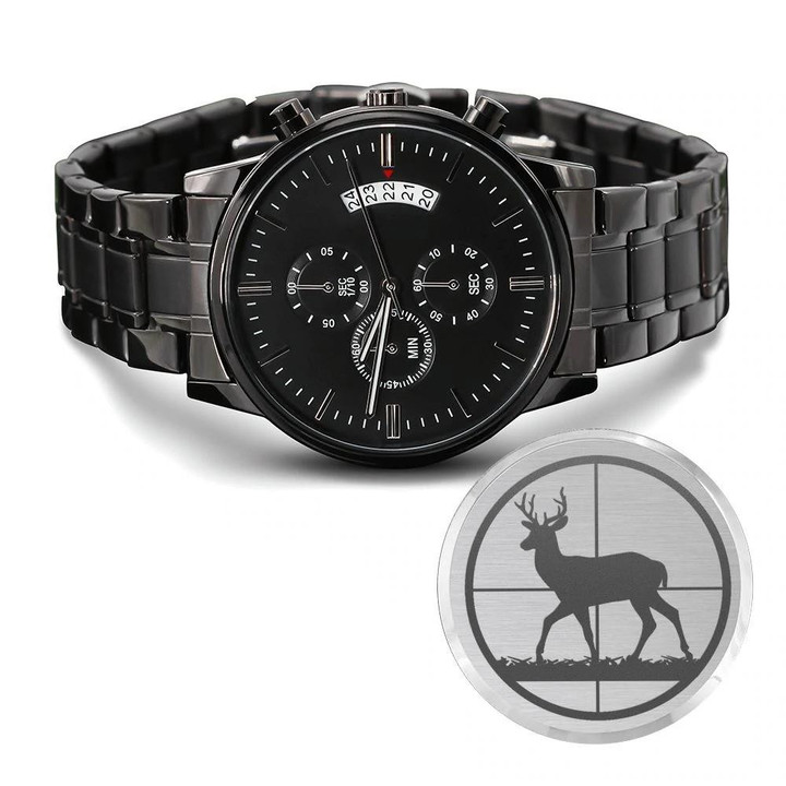 Fast Food Deer Wild Animal Design Engraved Customized Black Chronograph Watch