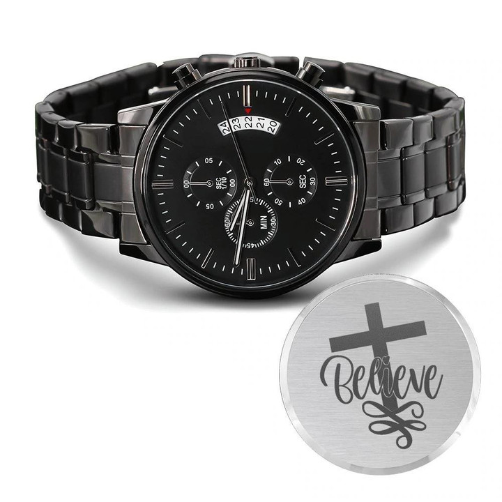 Believe Christ Engraved Customized Black Chronograph Watch
