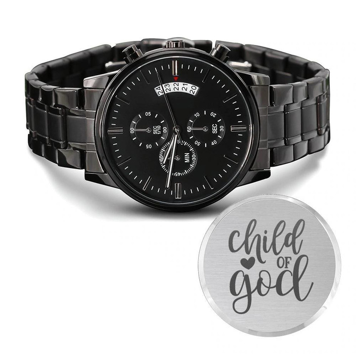 Child Of God Engraved Customized Black Chronograph Watch