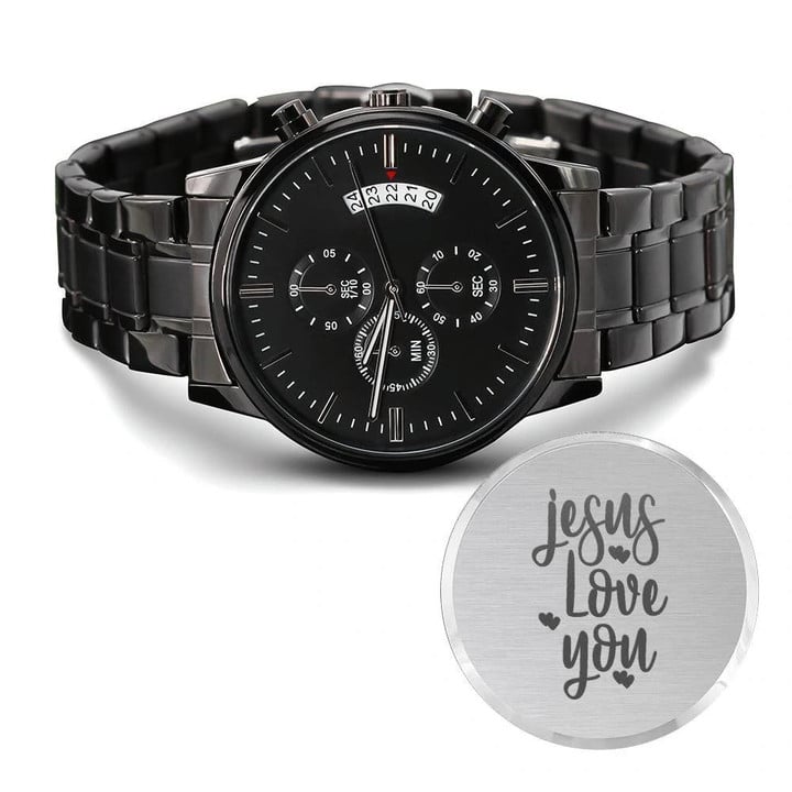 Jesus Love You Engraved Customized Black Chronograph Watch
