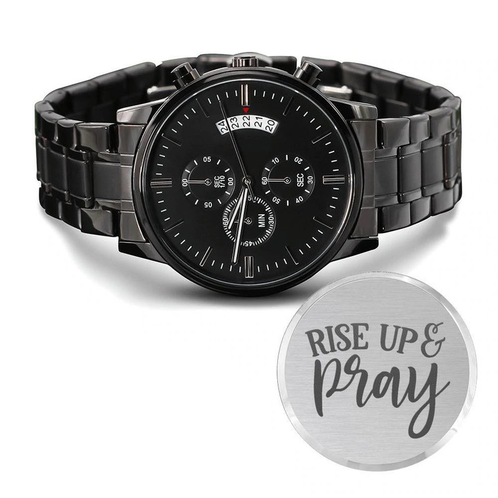 Rise up And Pray Engraved Customized Black Chronograph Watch