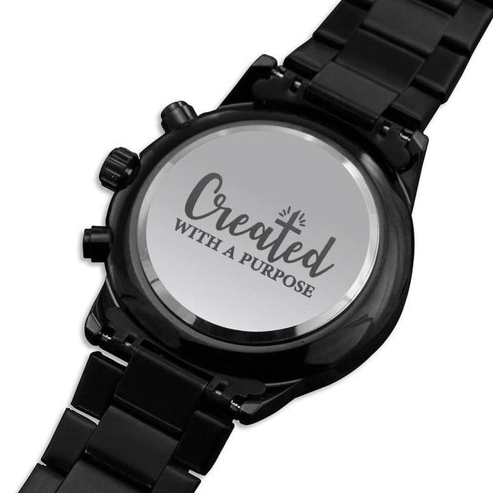 Created With A Purpose Engraved Customized Black Chronograph Watch