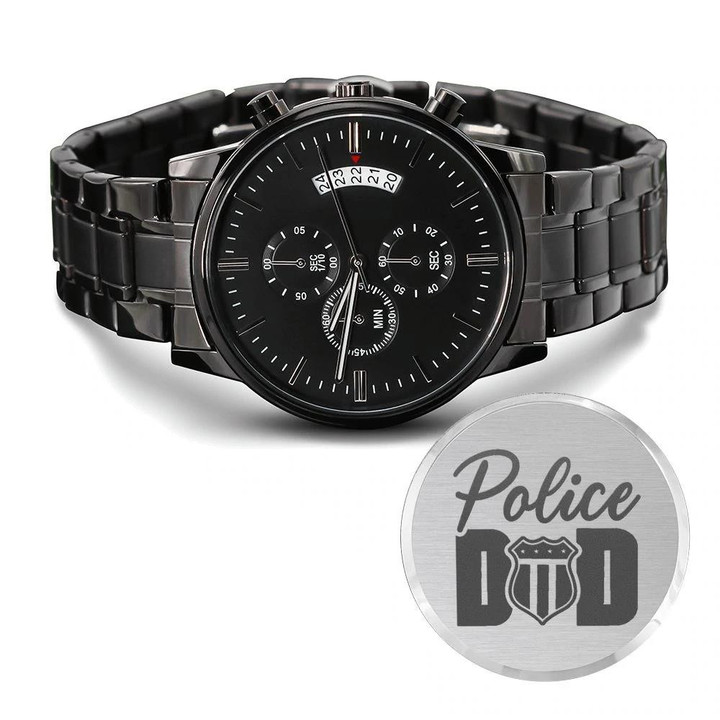 Great Gift For Dad Engraved Customized Black Chronograph Watch Police Dad Logo