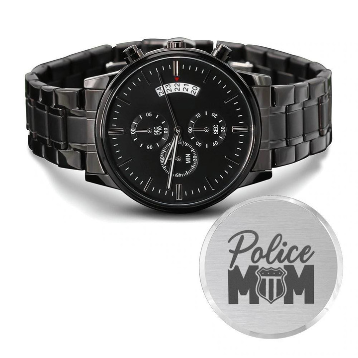 Great Gift For Son Engraved Customized Black Chronograph Watch Police Mom
