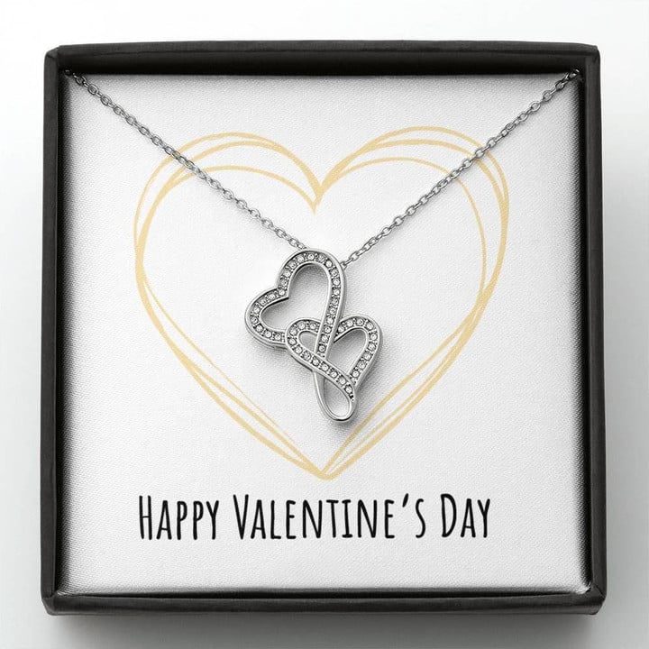 Happy Valentine's Day Gift For Wife White Background Double Hearts Necklace With Message Card