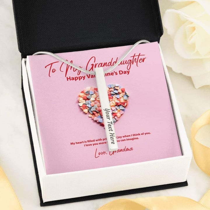 Gift For Granddaughter From Grandma Valentine's Day Heart Custom Name Vertical Bar Necklace