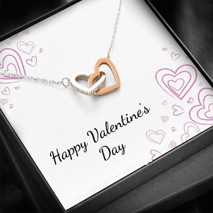 Happy Valentine's Day Gift For Lovers Interlocking Hearts Necklace With Message Card