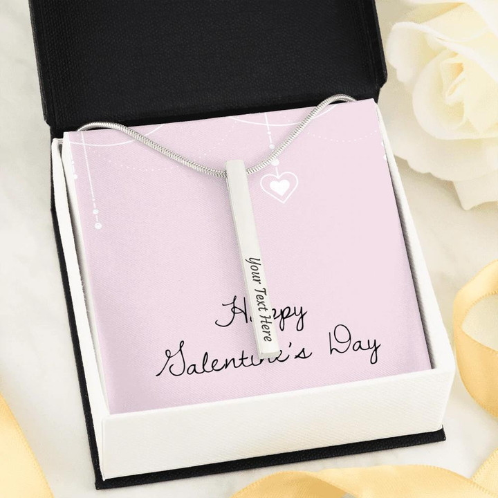 Gift For Her Vertical Bar Necklace Happy Valentine's Day Pink Theme Design