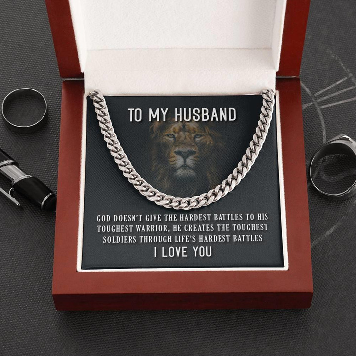 Unique Gift For Husband Lion Toughest Warrior Cuban Link Chain Necklace