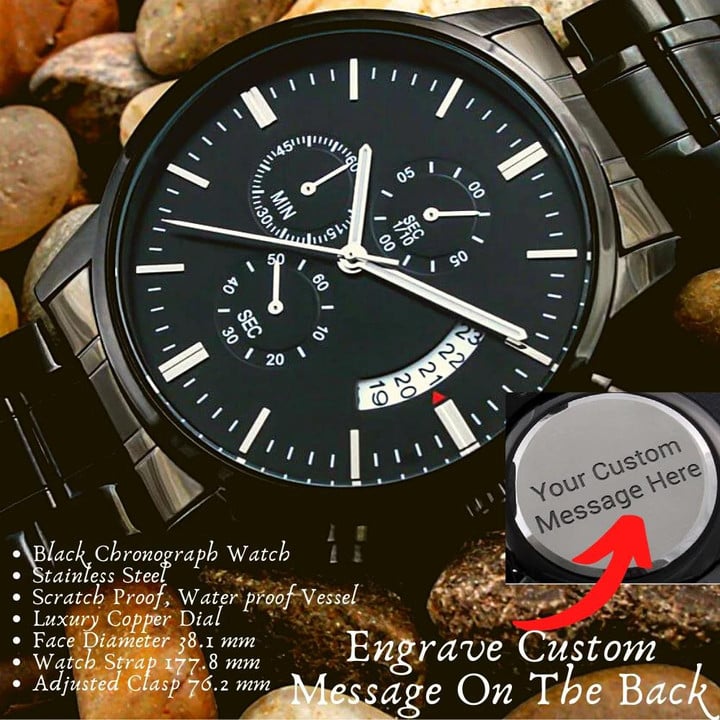 Gift For Dad Father's Day Gift Engraved Customized Black Chronograph Watch