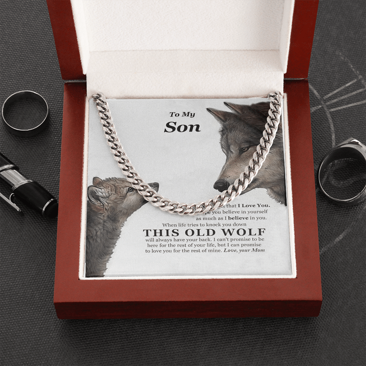I Believe In You This Old Wolf Mom Gift For Son Cuban Link Chain Necklace