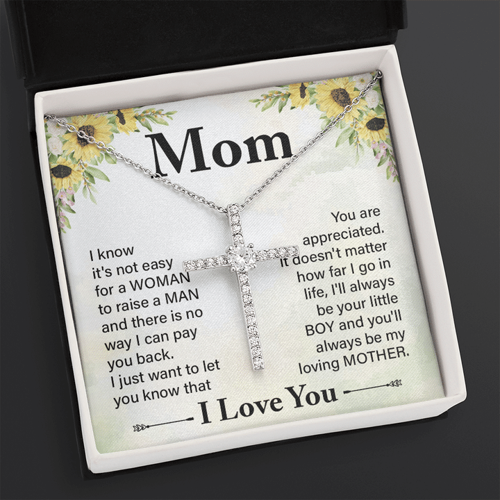 Gift For Mom CZ Cross Necklace You'll Always Be My Loving Mother