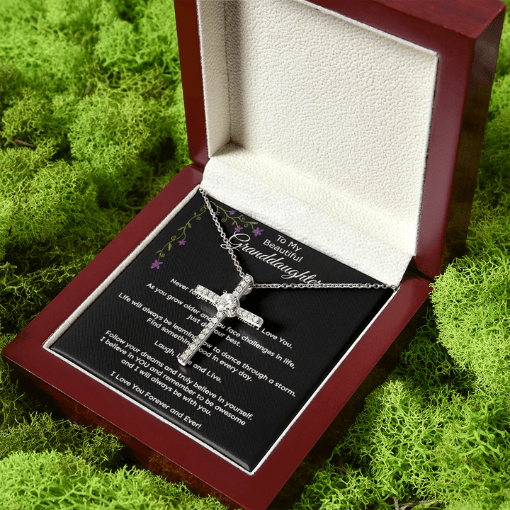 Gift For Granddaughter CZ Cross Necklace I Love You Forever And Ever