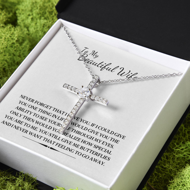 You Still Give Me Butterflies Gift For Wife CZ Cross Necklace