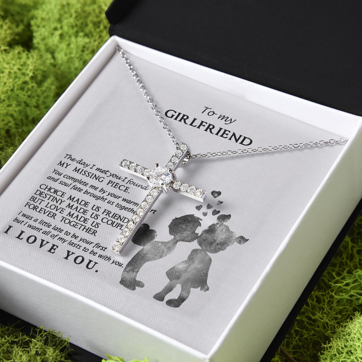 You Complete Me By Your Warm Heart Gift For Her CZ Cross Necklace