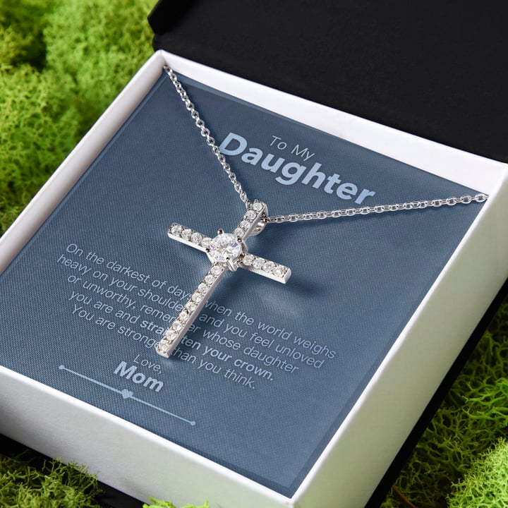 You Are Stronger Than You Think Mom Gift For Daughter CZ Cross Necklace