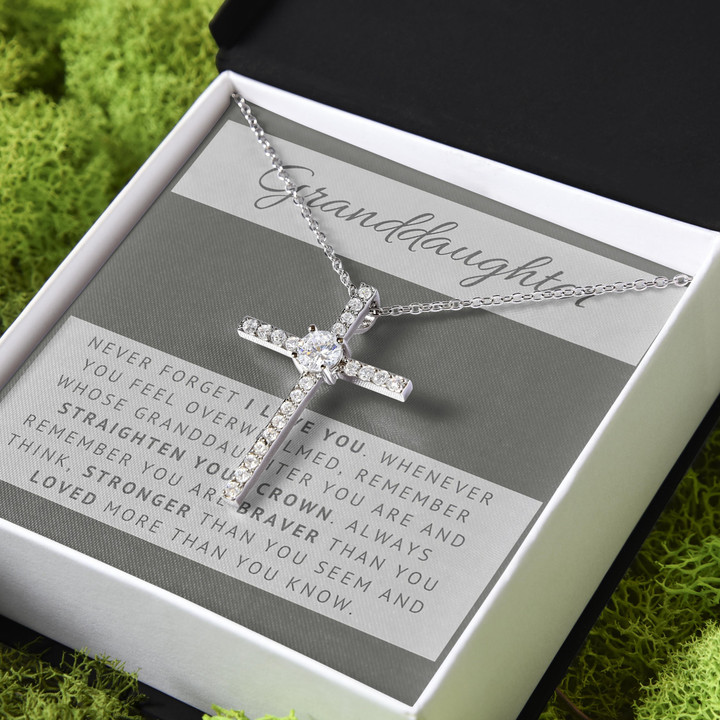 You Are Stronger Than You Seem Gift For Granddaughter CZ Cross Necklace