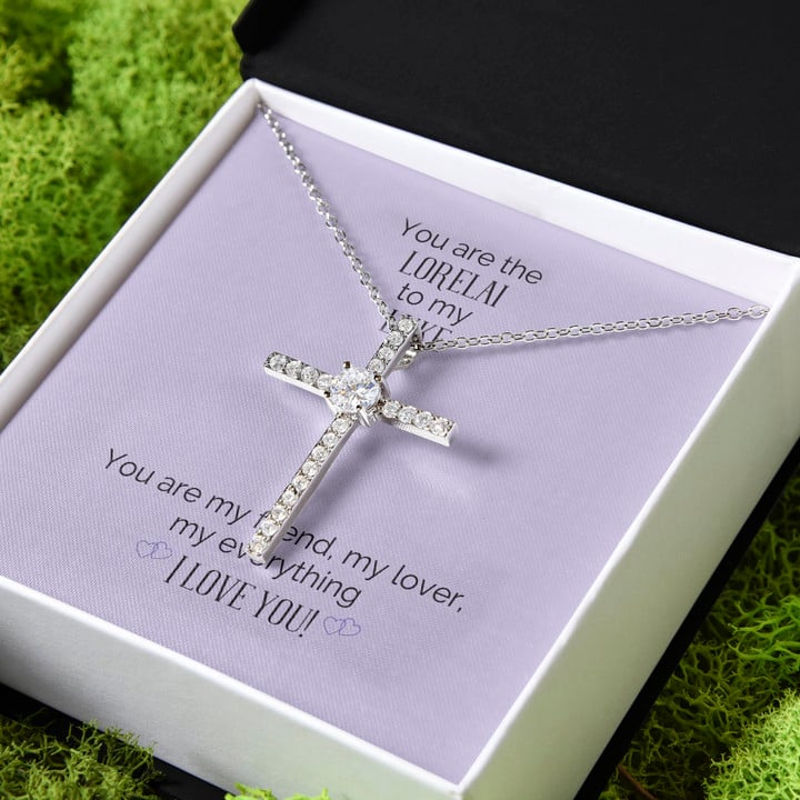 You Are My Lover Gift For Girlfriend CZ Cross Necklace