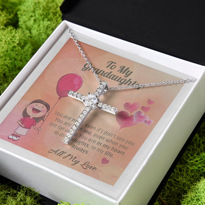 You Are In My Heart Gift For Granddaughter CZ Cross Necklace